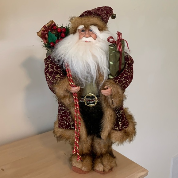 Santa old world 18" Tall Gold burgundy velvet coat fur Trim Presents Christmas - Picture 8 of 8